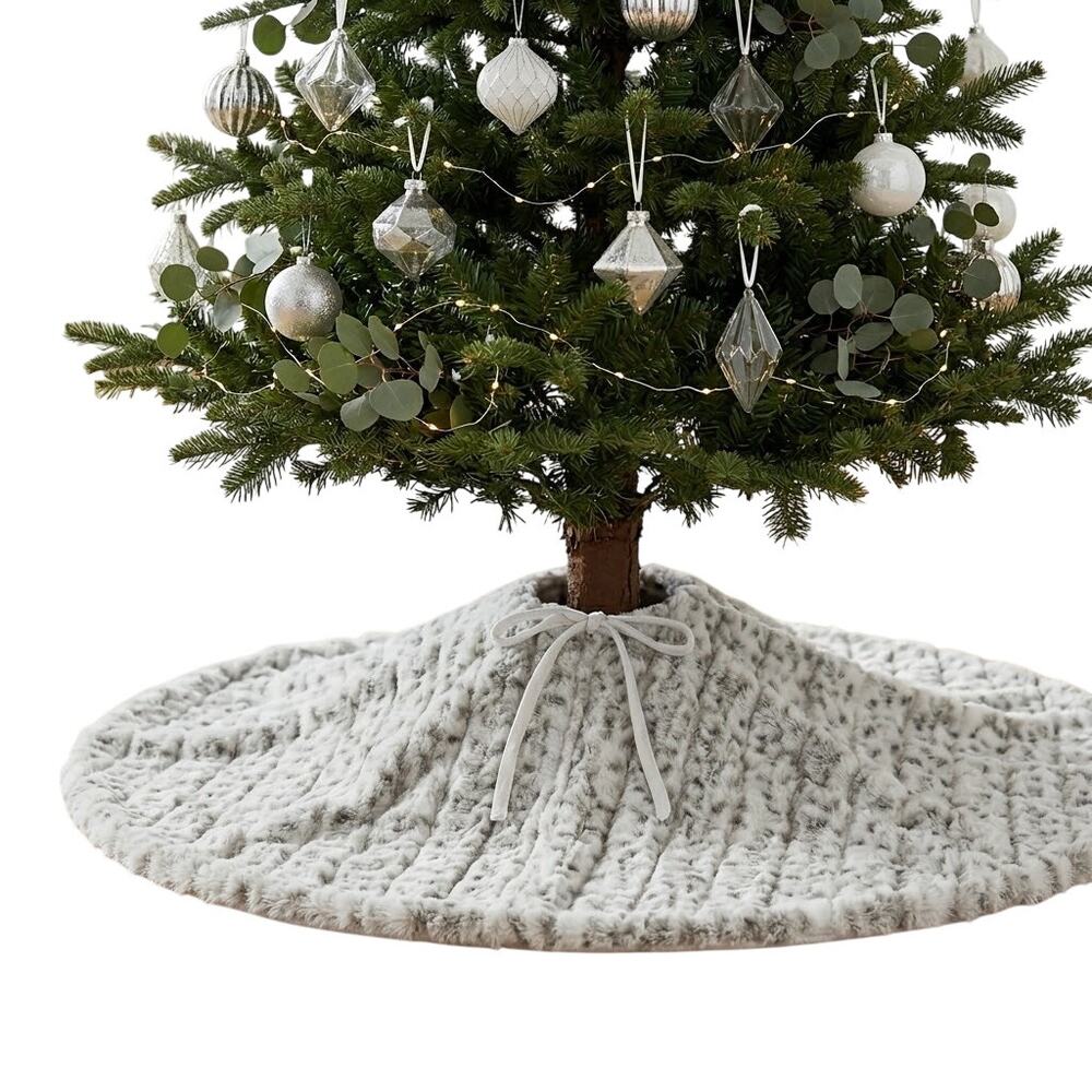Rachel Zoe Faux Fur Tree Skirt Multi-Tonal Grey Tan Spotted Shag 48" Round
